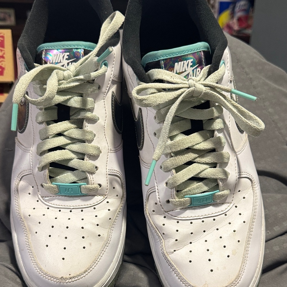 Nike Air White and Black Sneakers with Teal Highlights